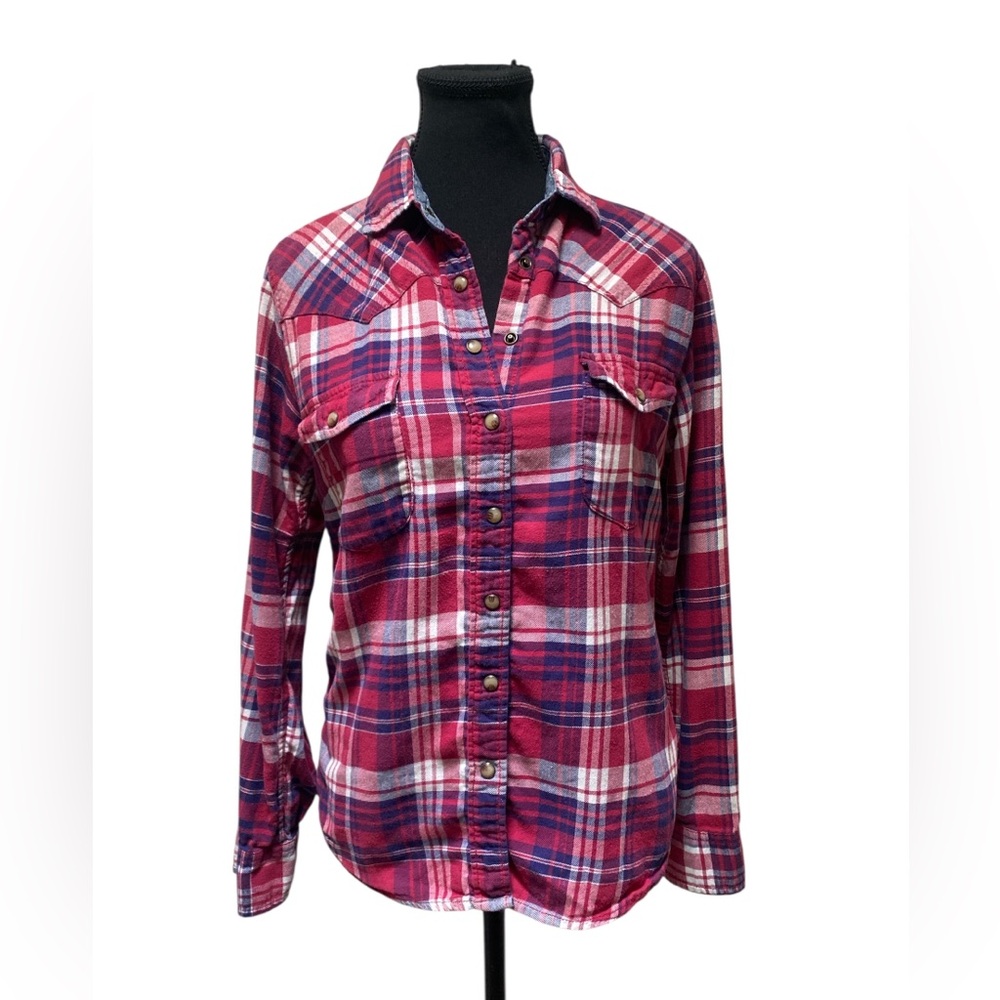 JACHS Girlfriend Red and Blue Plaid Button Down Shirt GUC XS